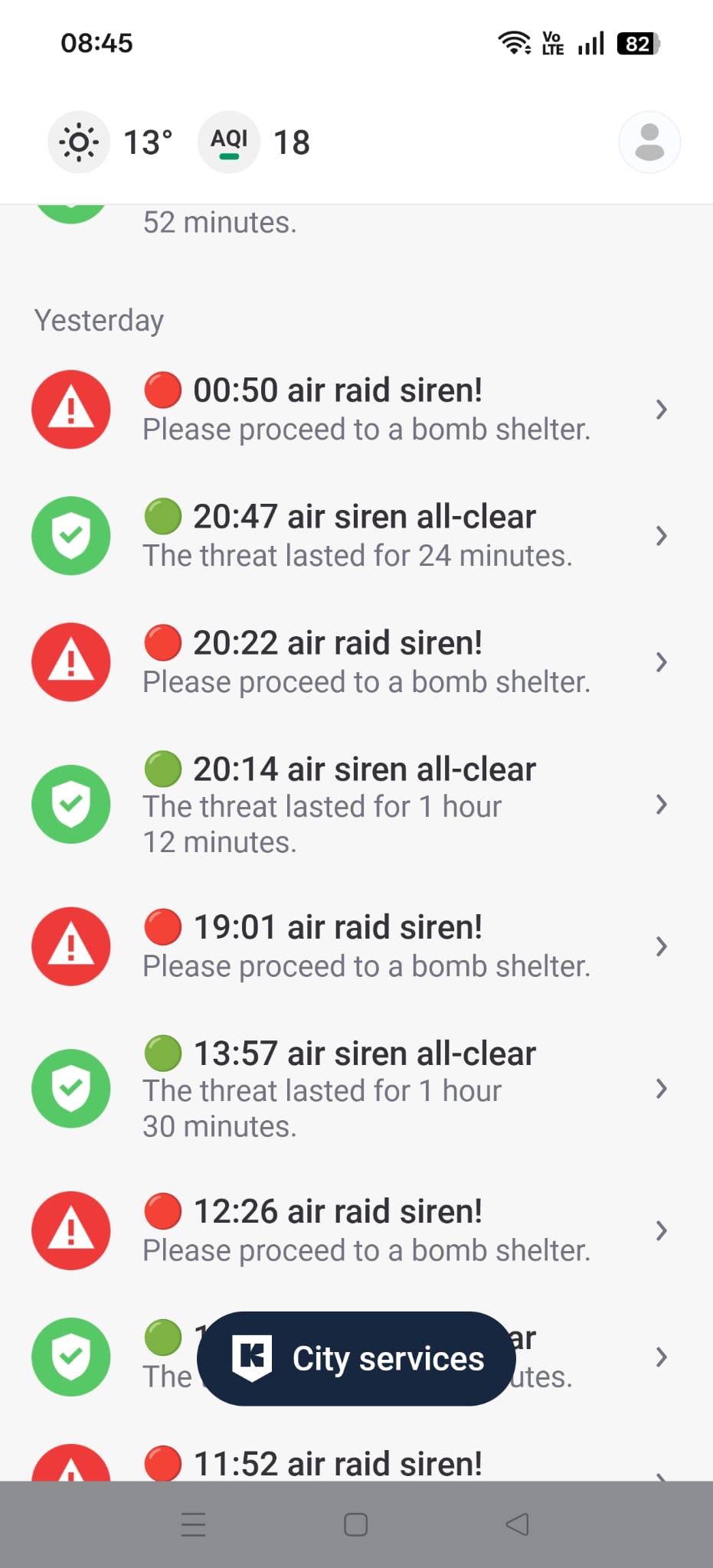 Komunikaty alarmowe w aplikacji Kijów Cyfrowy