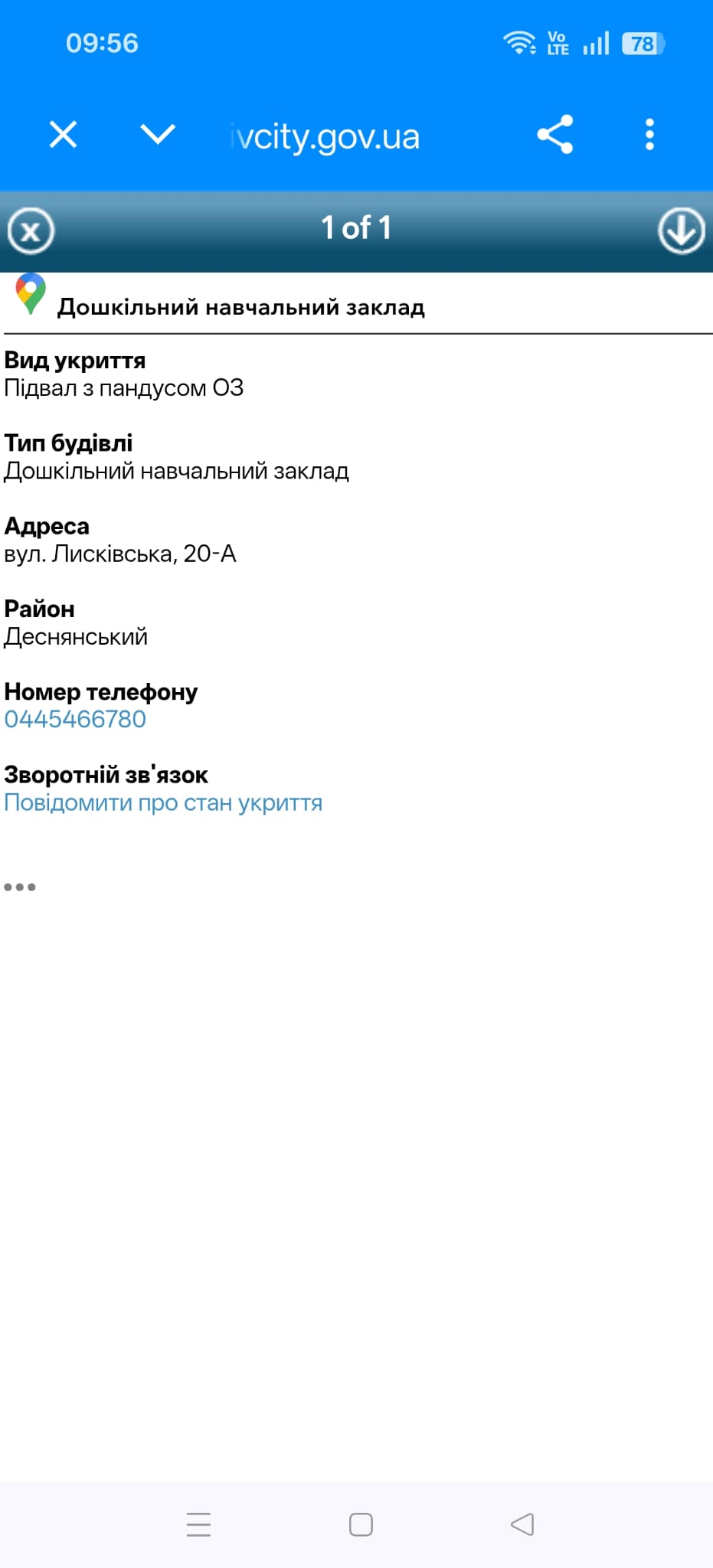 Szczegóły jednego z miejsc ukrycia na mapie Kijowa