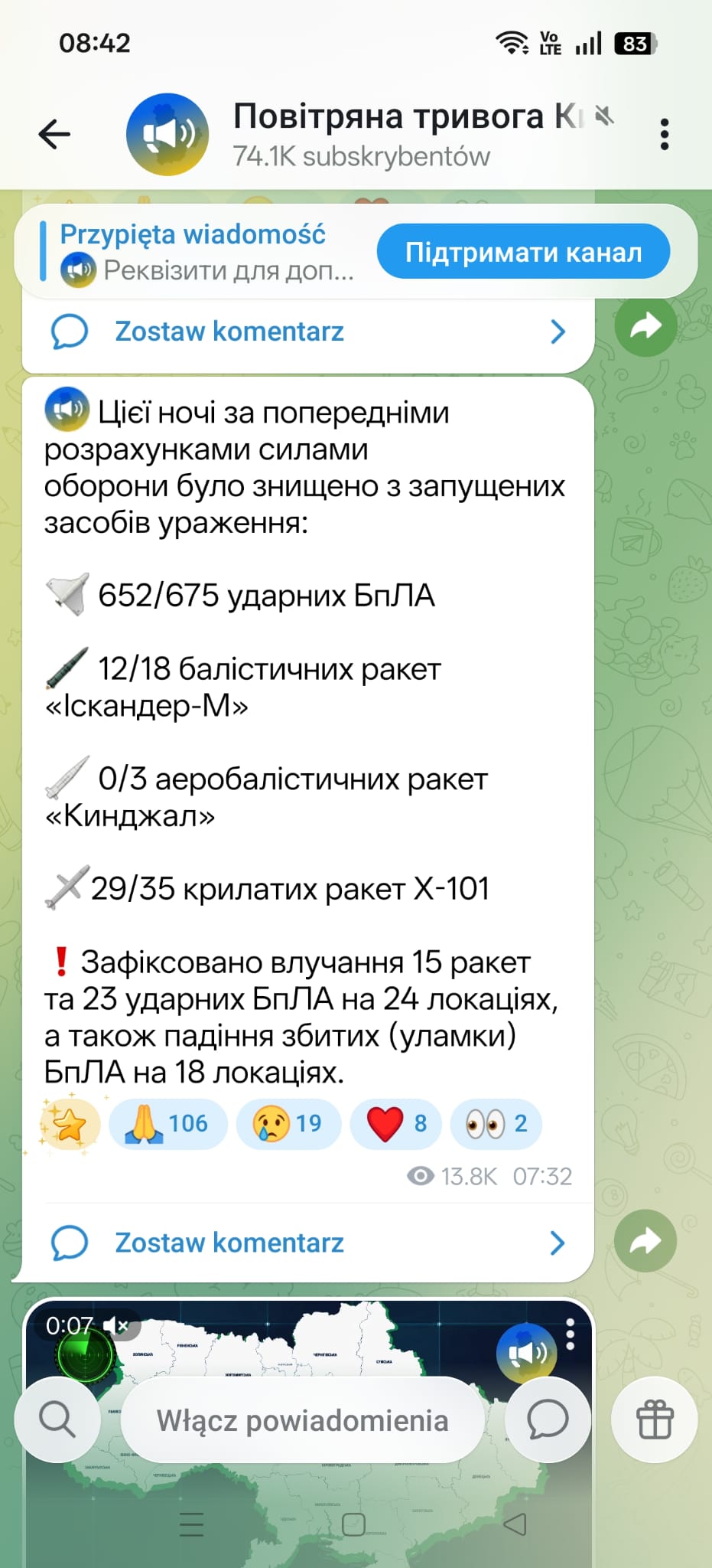 Przykład szczegółowych informacji o ataku publikowanych w kanale Telegram
